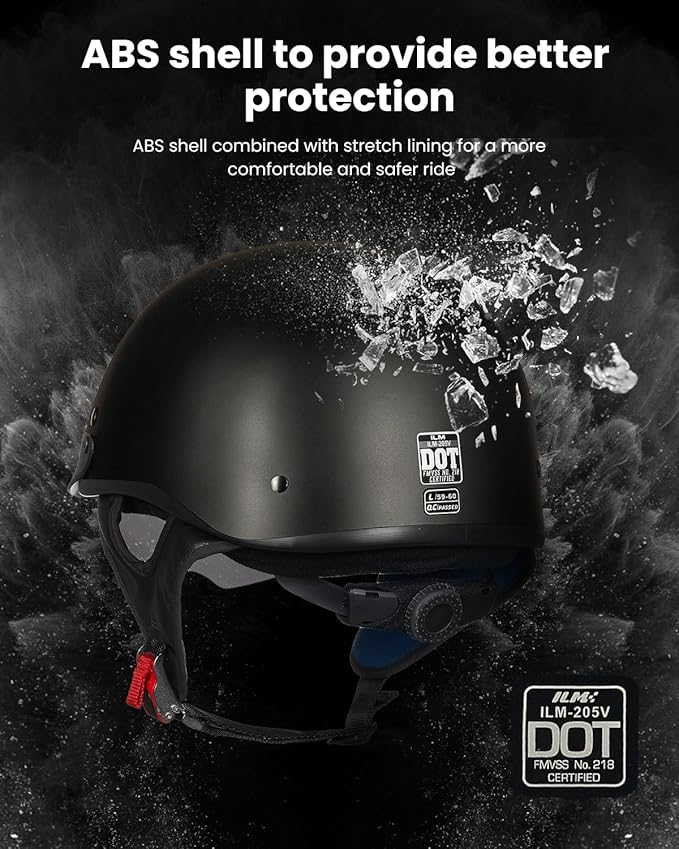 ILM Motorcycle Half Helmet 205V: Matte Black - DOT Certified
