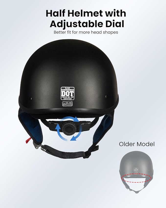 ILM Motorcycle Half Helmet 205V: Matte Black - DOT Certified