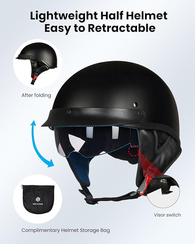 ILM Motorcycle Half Helmet 205V: Matte Black - DOT Certified