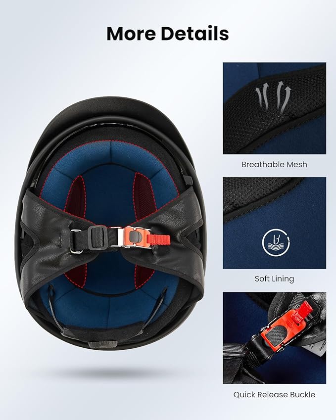 ILM Motorcycle Half Helmet 205V: Matte Black - DOT Certified