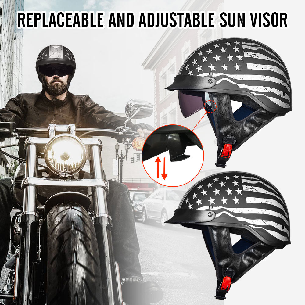 ILM Motorcycle Half Helmet 205V: Patriotic Flag - DOT Certified