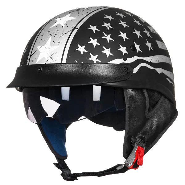 ILM Motorcycle Half Helmet 205V: Patriotic Flag - DOT Certified
