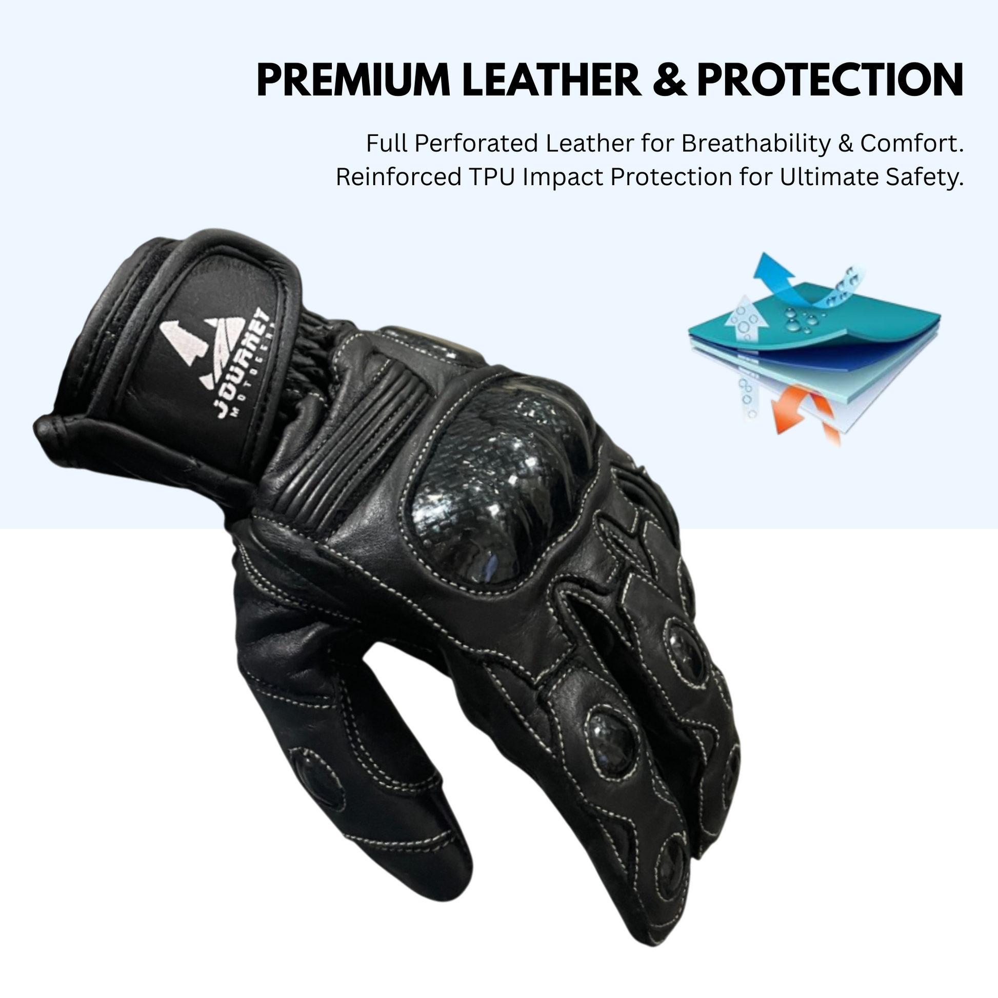 Journey Tech-Max Premium Leather Men's Breathable Touchscreen Motorcycle Gloves