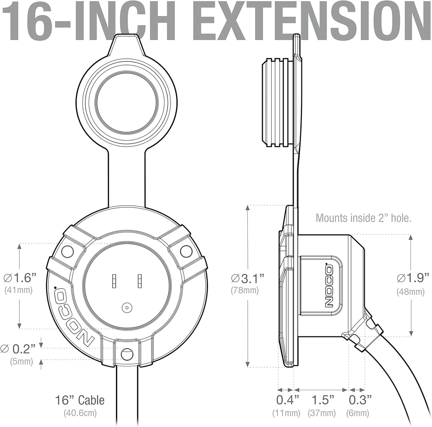 NOCO Genius AC Port Plug with 16in Extension Cord