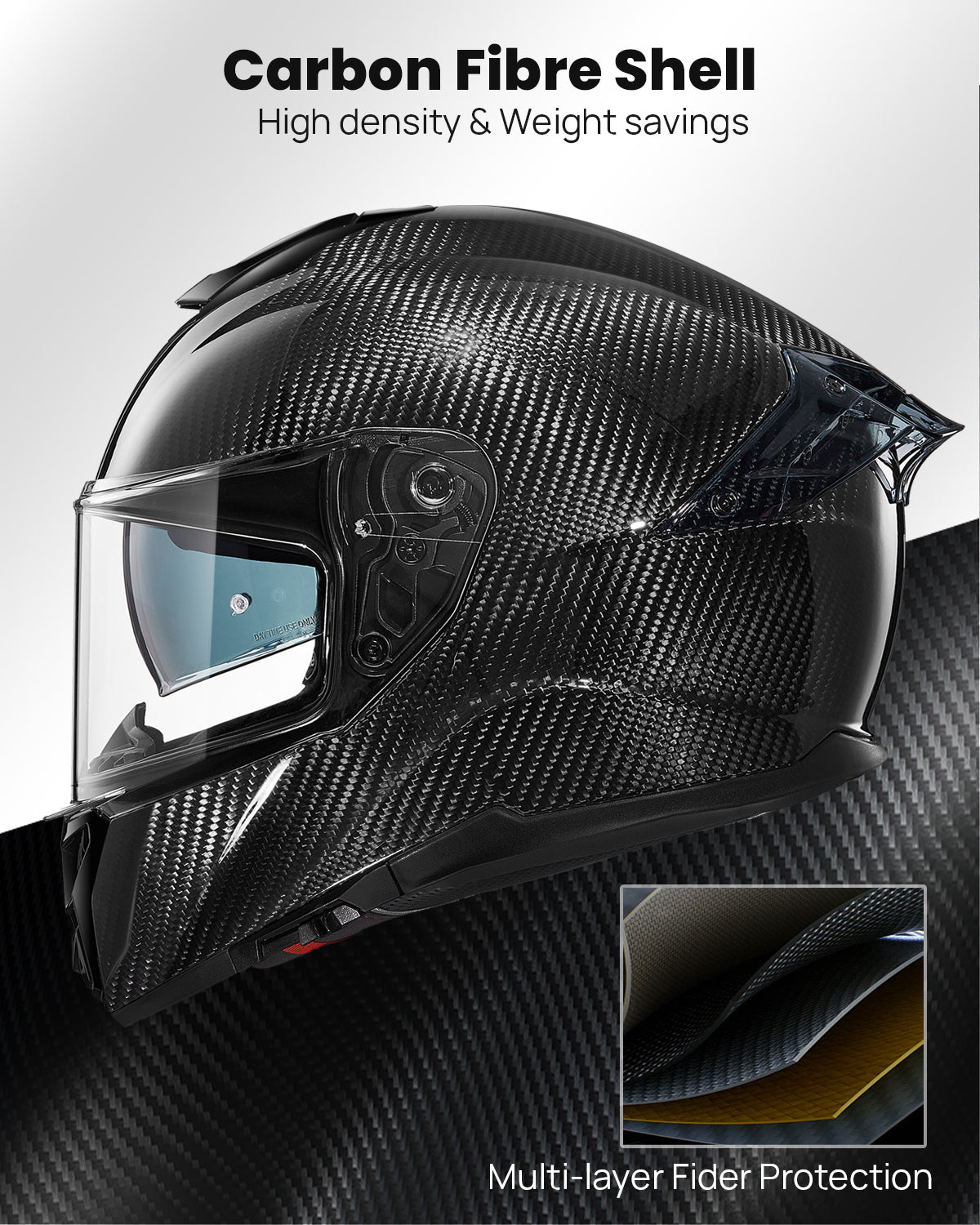 ILM Motorcycle Full Face Helmet 861C: Carbon Black - Lightweight, Carbon Fiber, Dual Visor - DOT Certified