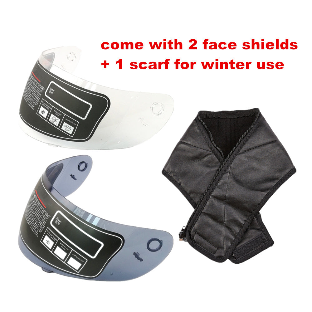 ILM Full Face Motorcycle Street Bike Helmet with Neck Scarf + 2 Visors JK313