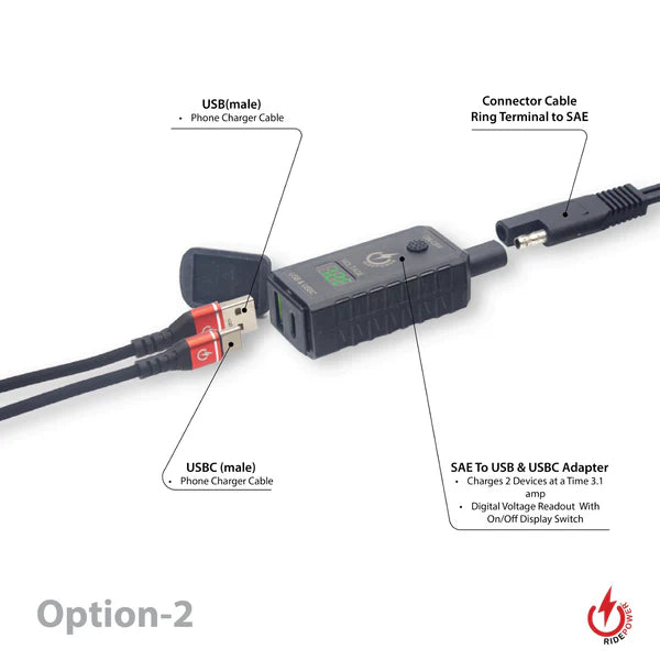 RidePower - SAE to Dual USB & USBC Adaptor