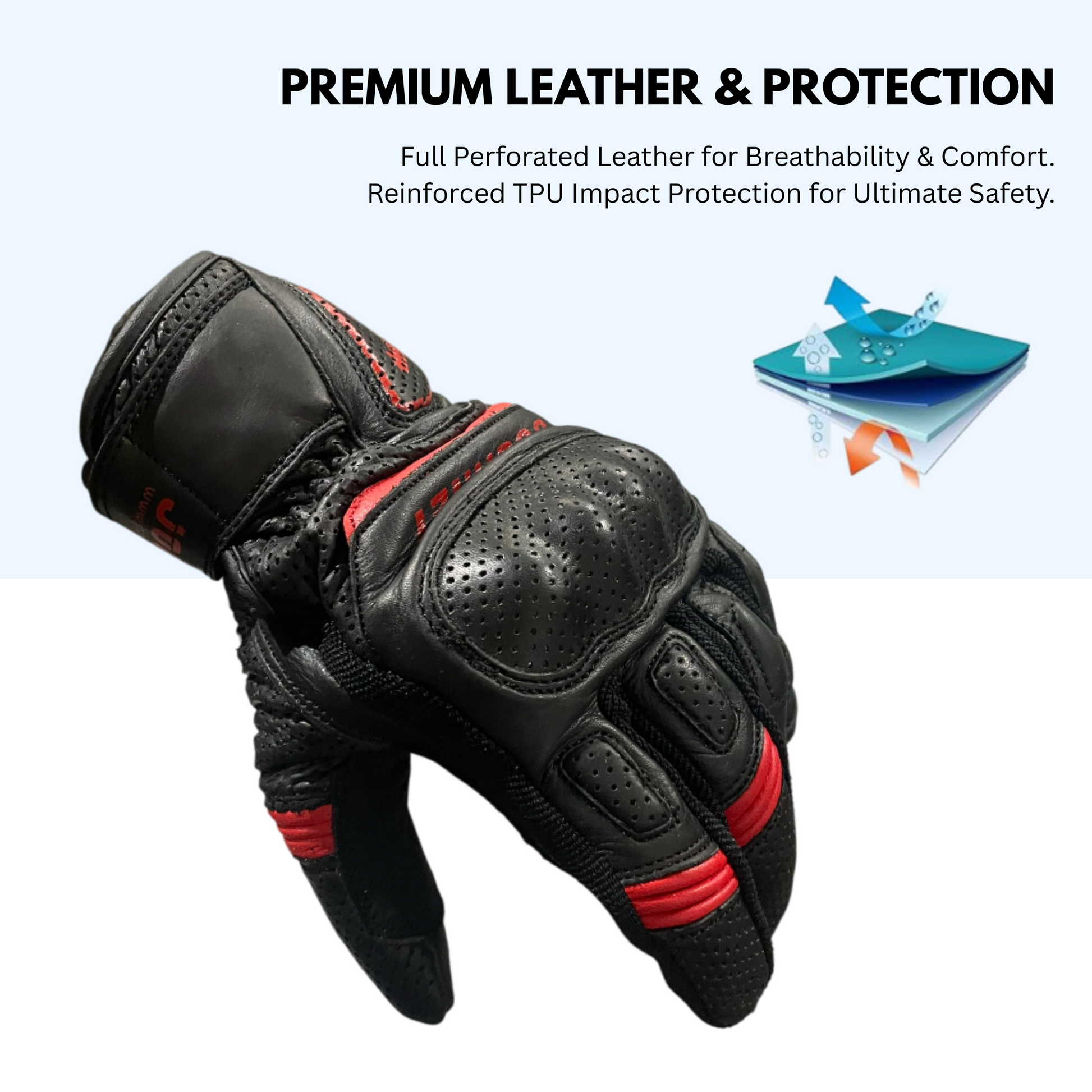 Journey Tech-Vent Premium Leather Men's Breathable Touchscreen Motorcycle Gloves