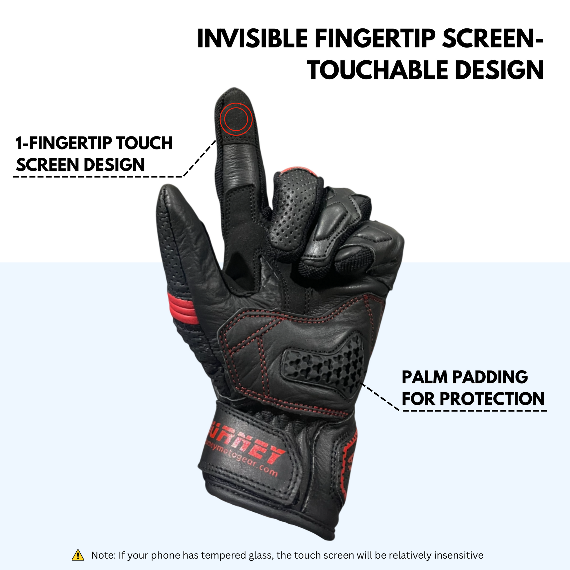 Journey Tech-Vent Premium Leather Men's Breathable Touchscreen Motorcycle Gloves