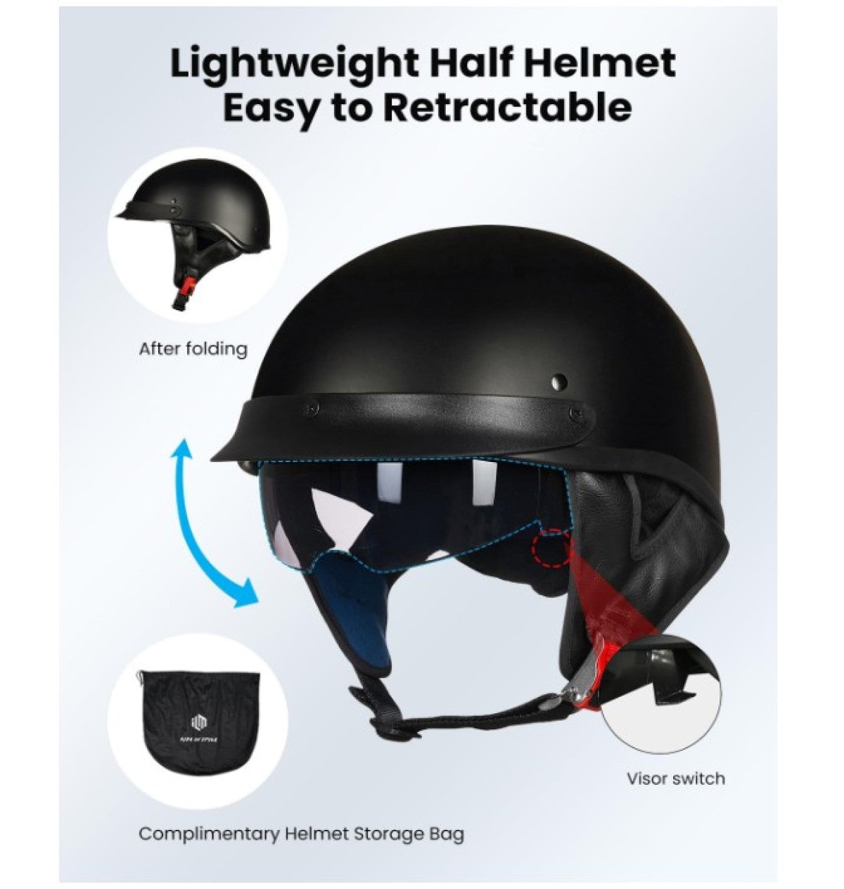 ILM Motorcycle Half Helmet 205V: Patriotic Flag - DOT Certified