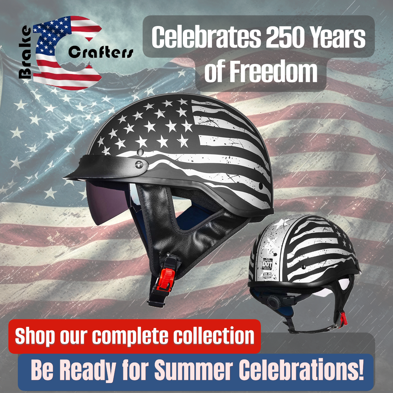 ILM Motorcycle Half Helmet 205V: Patriotic Flag - DOT Certified