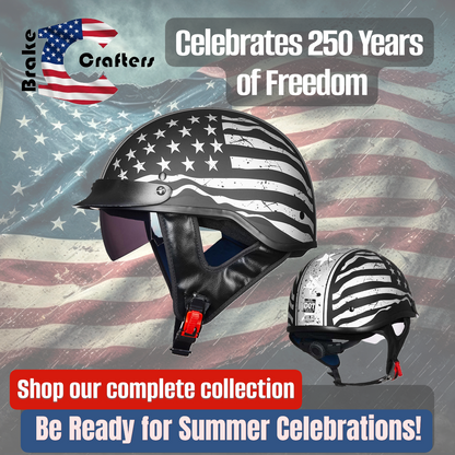 ILM Motorcycle Half Helmet 205V: Patriotic Flag - DOT Certified
