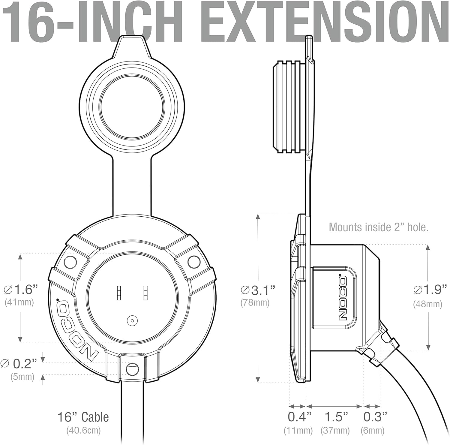 NOCO Genius AC Port Plug with 16in Extension Cord