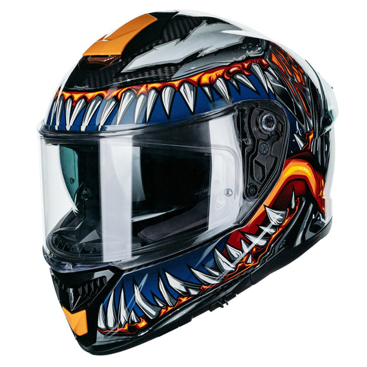 ILM Motorcycle Full Face Helmet 861C: The Night Orange - Lightweight, Carbon Fiber, Dual Visor - DOT Certified