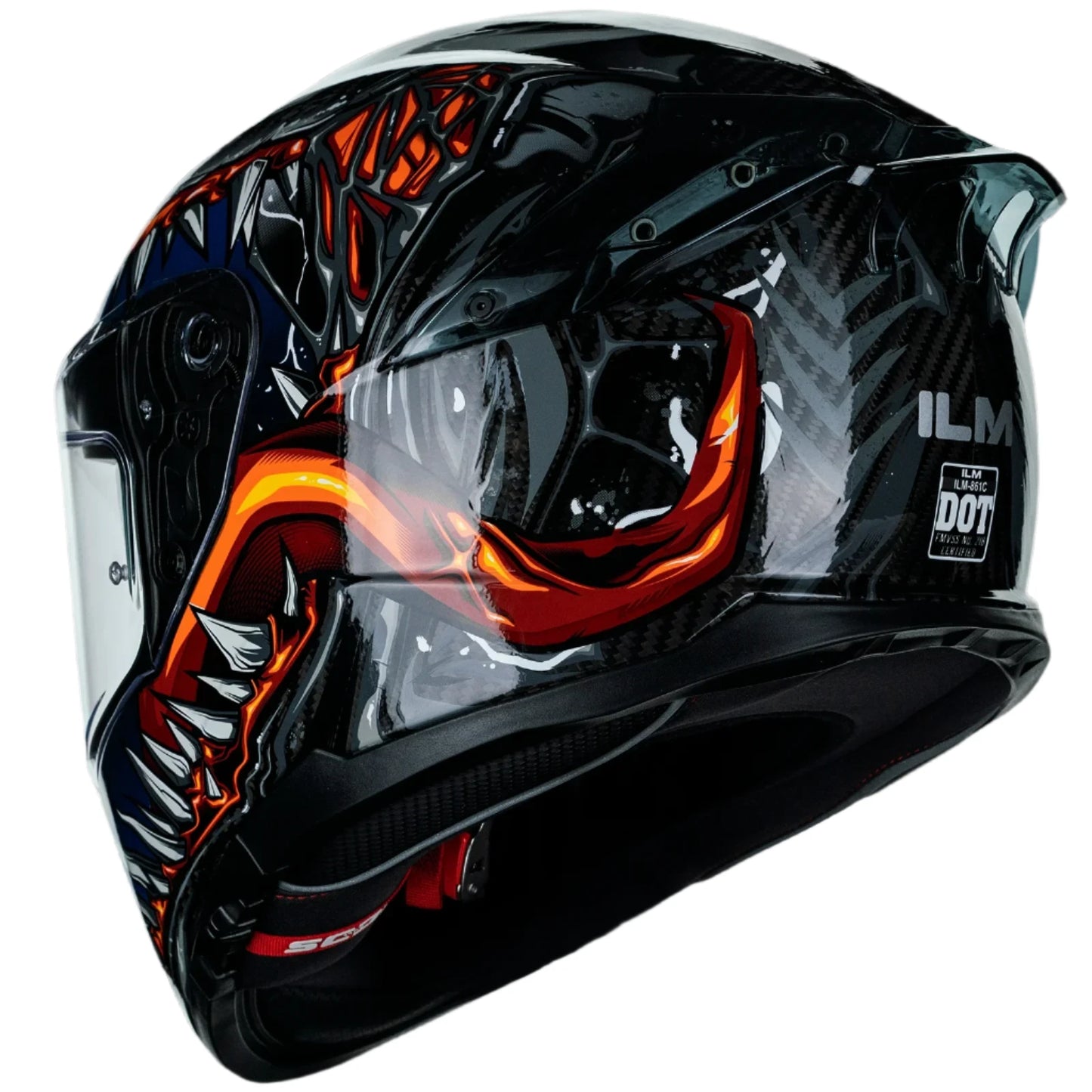 ILM Motorcycle Full Face Helmet 861C: The Night Orange - Lightweight, Carbon Fiber, Dual Visor - DOT Certified