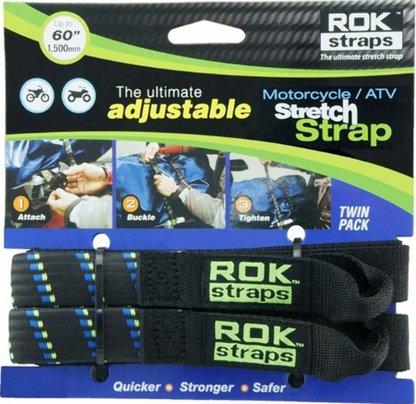 Rok Straps Adjustable Motorcycle/ATV Stretch Strap Twin Pack 60" length