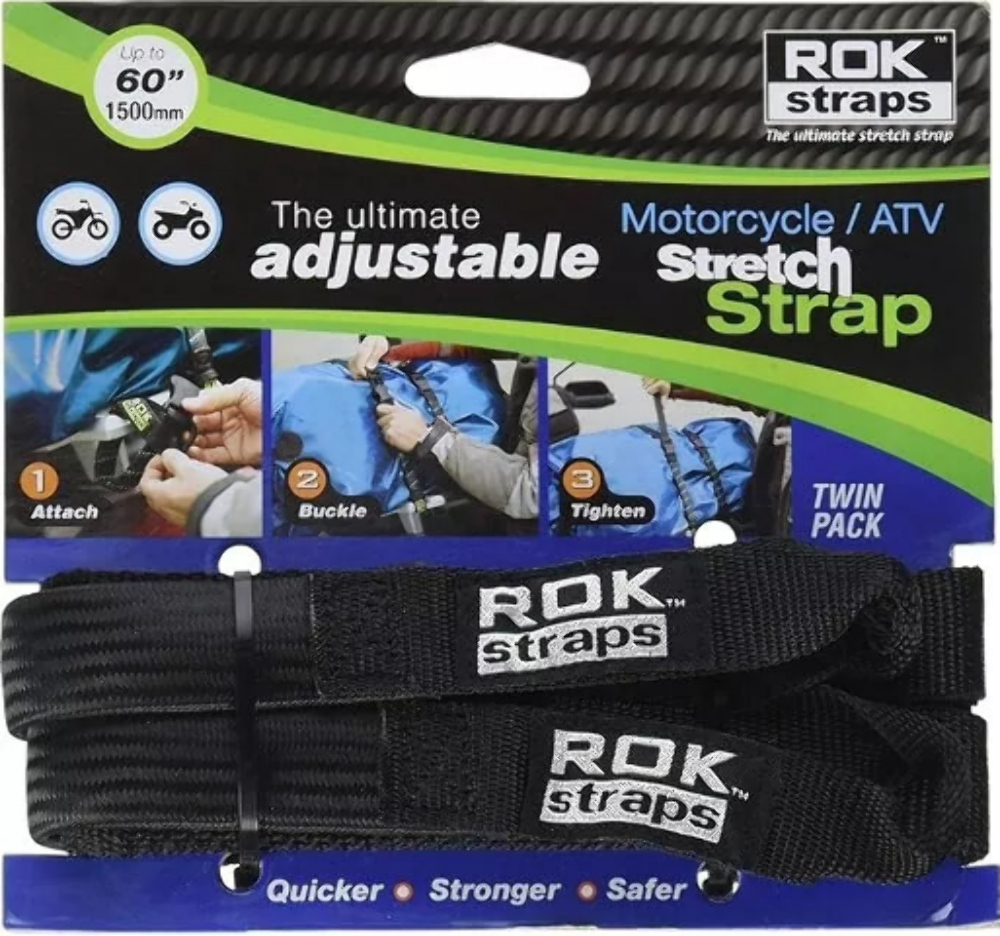 Rok Straps Adjustable Motorcycle/ATV Stretch Strap Twin Pack 60" length
