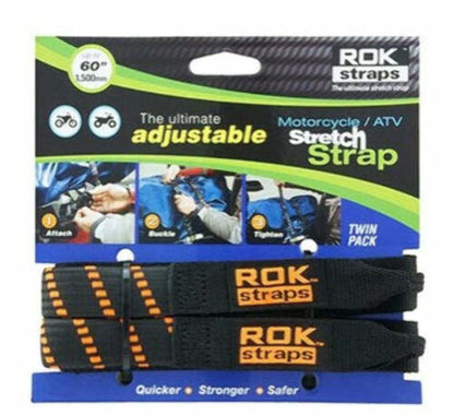 Rok Straps Adjustable Motorcycle/ATV Stretch Strap Twin Pack 60" length